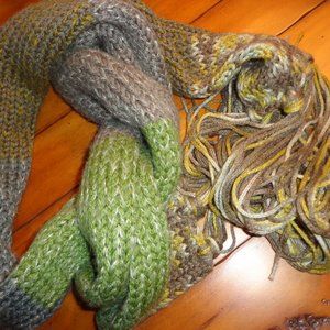 Long Knit Scarf Fringe Multicolored Blocks Thick & Soft